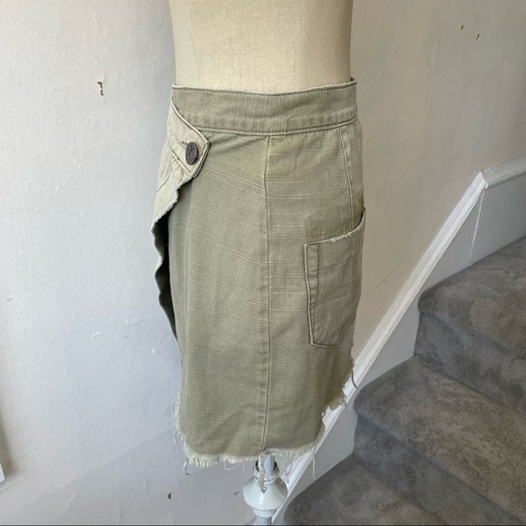 One Teaspoon Cococash Khaki Asymmetric Raw Hem Cotton Wrap Skirt EUC Size Small - Picture 2 of 12